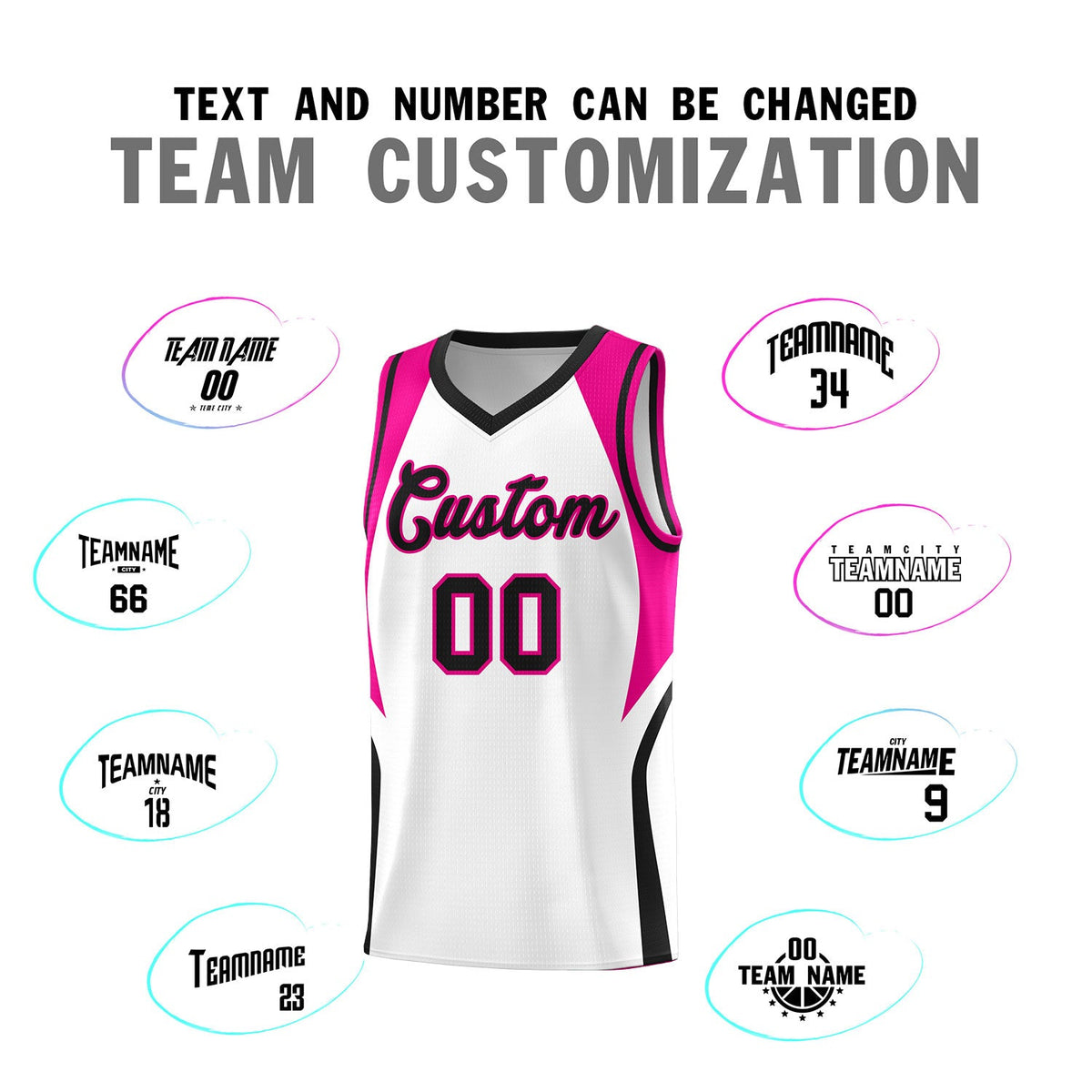 Custom White Pink and Black Color Block Sports Uniform Basketball Jersey