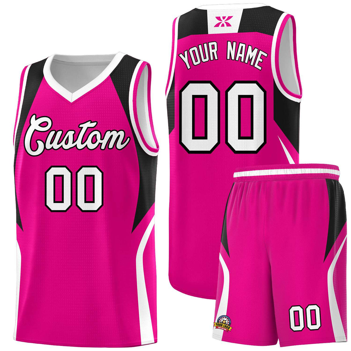 Custom Pink Black and White Color Block Sports Uniform Basketball Jersey