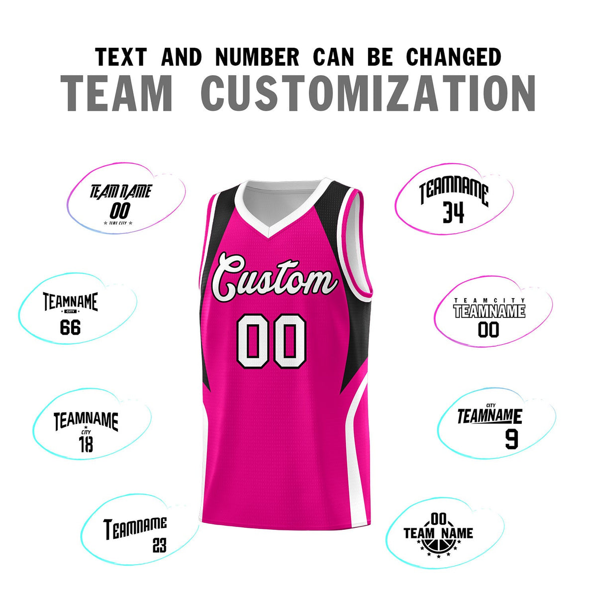 Custom Pink Black and White Color Block Sports Uniform Basketball Jersey