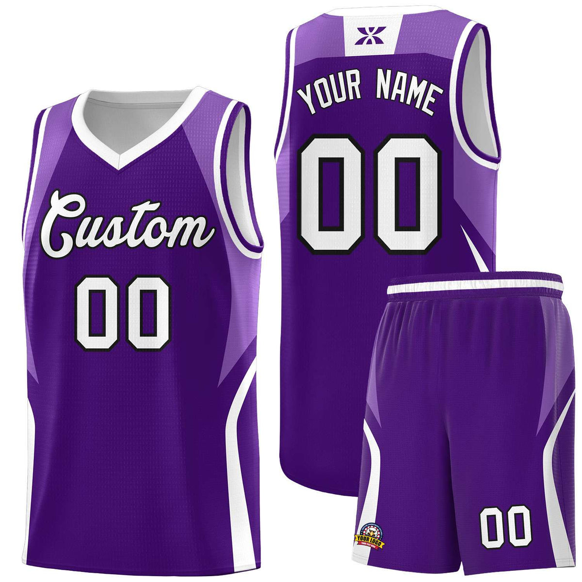 Custom Purple Light Purple and White Color Block Sports Uniform Basketball Jersey