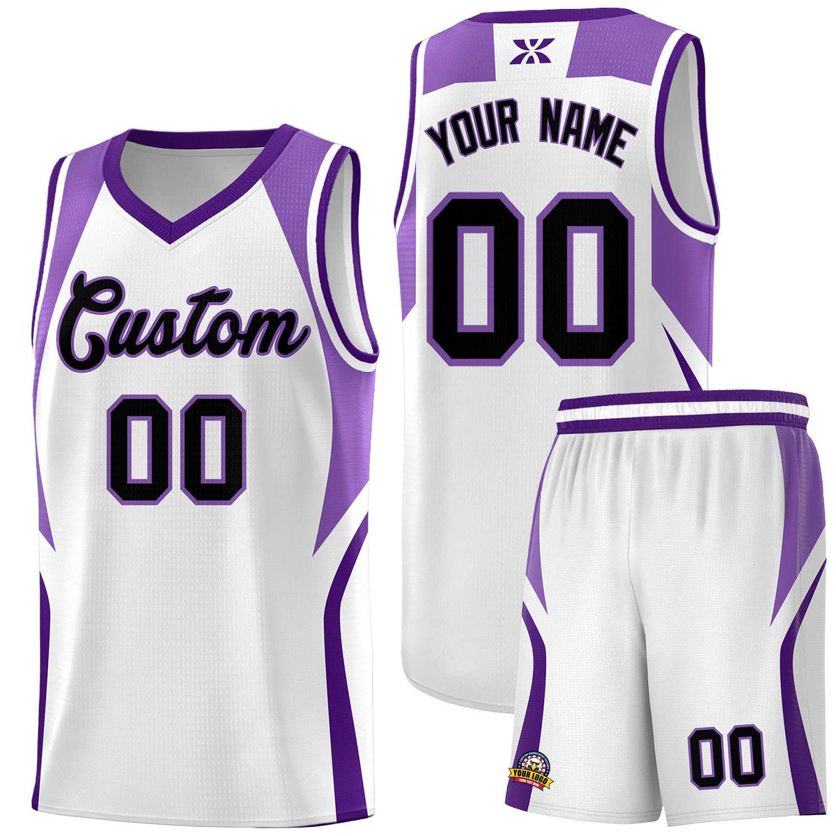 Custom White Light Purple and Purple Color Block Sports Uniform Basketball Jersey
