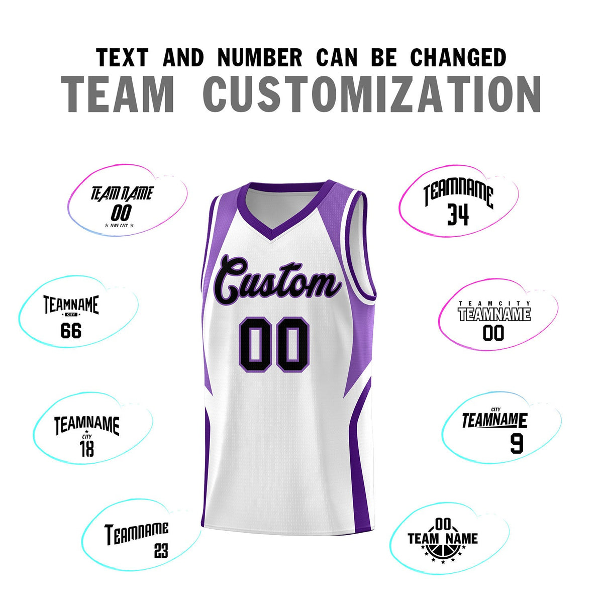 Custom White Light Purple and Purple Color Block Sports Uniform Basketball Jersey