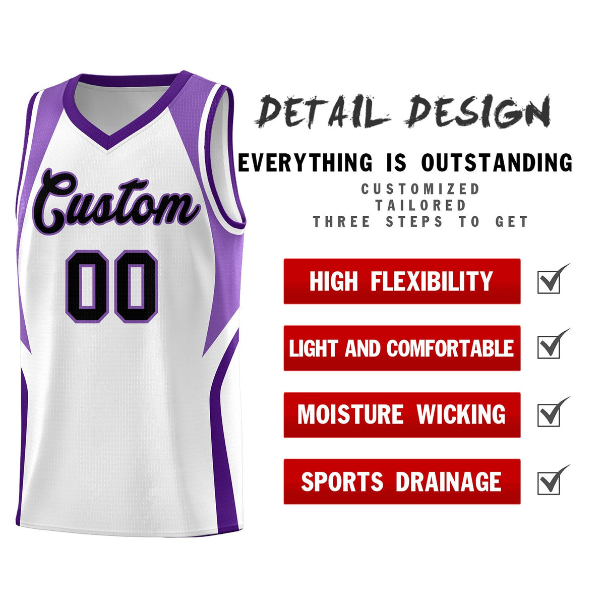 Custom White Light Purple and Purple Color Block Sports Uniform Basketball Jersey