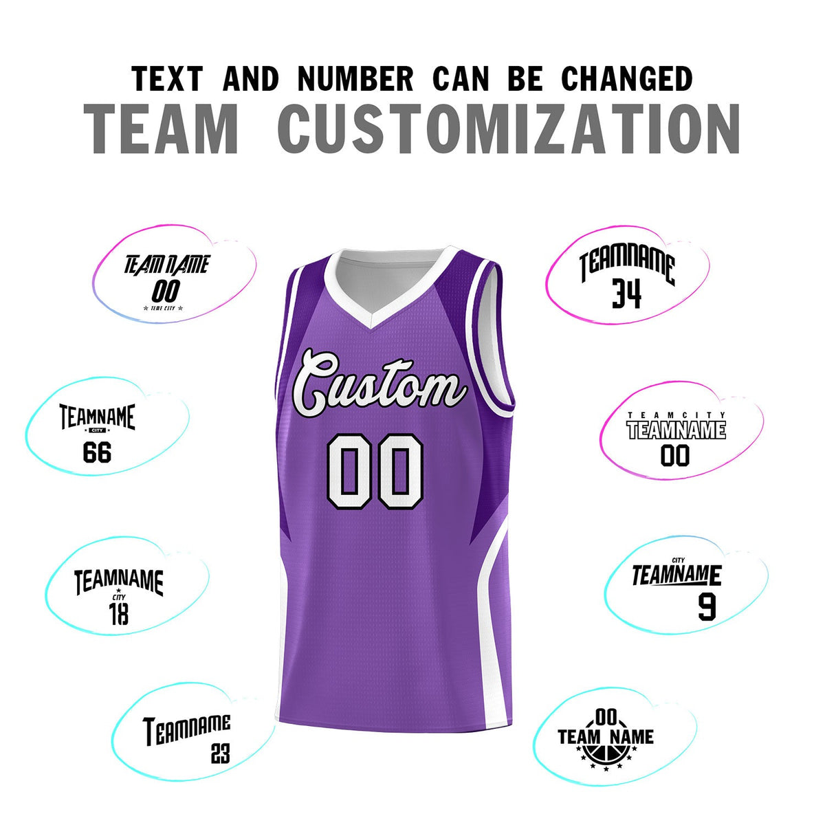 Custom Light Purple Purple and White Color Block Sports Uniform Basketball Jersey