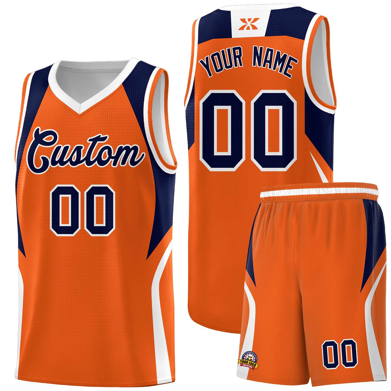 Custom Orange Navy and White Color Block Sports Uniform Basketball Jersey