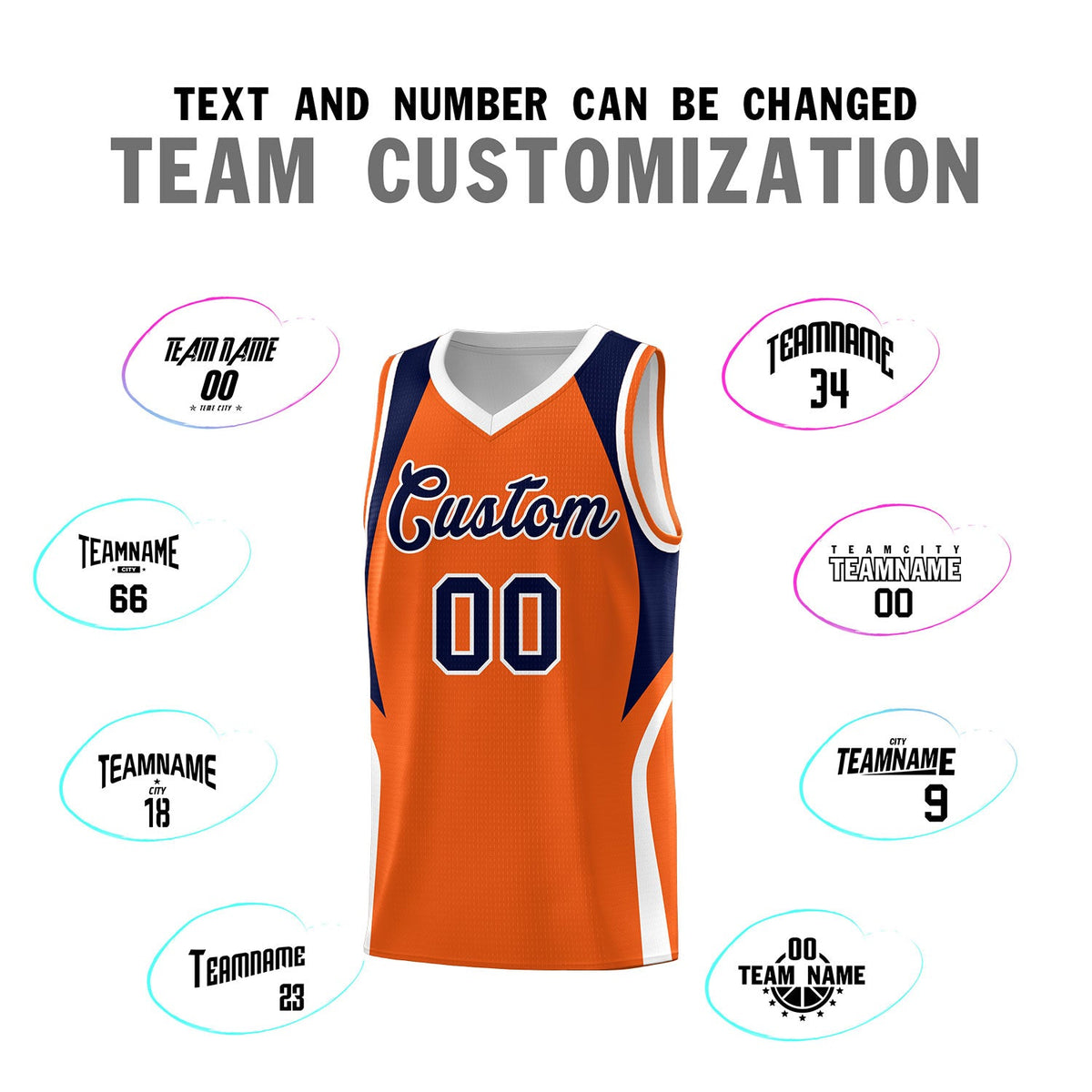 Custom Orange Navy and White Color Block Sports Uniform Basketball Jersey