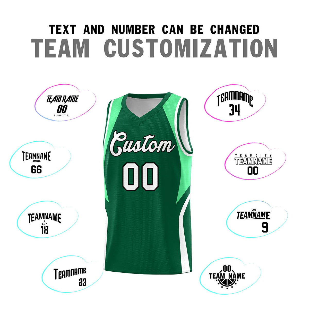Custom Kelly Green Green and White Color Block Sports Uniform Basketball Jersey