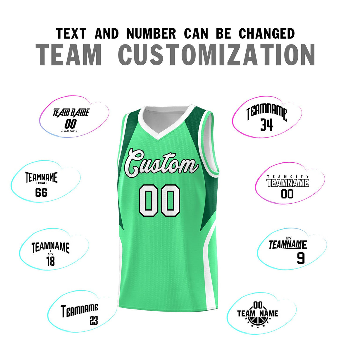 Custom Green Kelly Green and White Color Block Sports Uniform Basketball Jersey