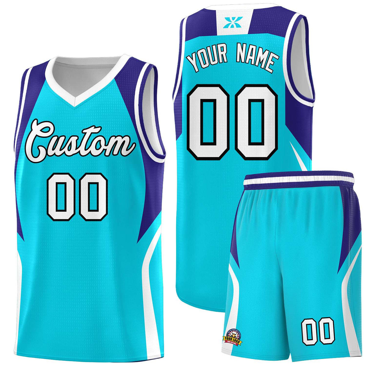 Custom Sky Blue Royal and White Color Block Sports Uniform Basketball Jersey
