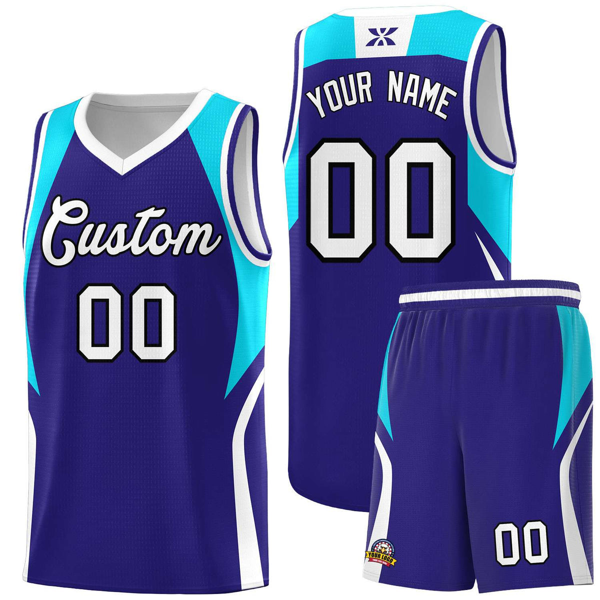 Custom Royal Sky Blue and White Color Block Sports Uniform Basketball Jersey