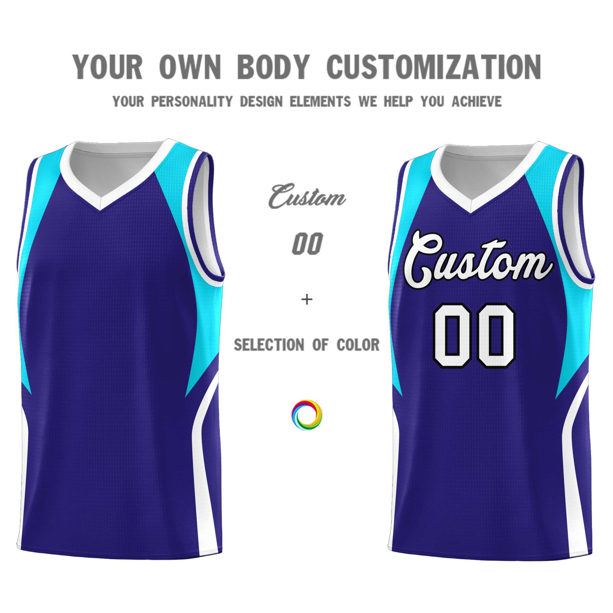 Custom Royal Sky Blue and White Color Block Sports Uniform Basketball Jersey