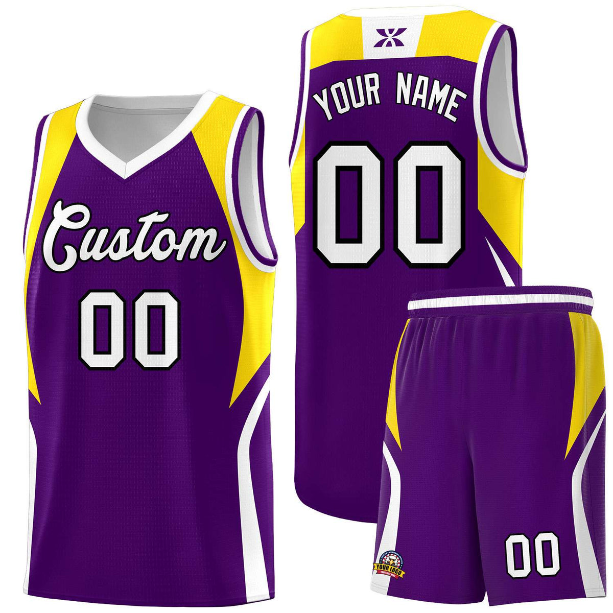 Custom Purple Gold and White Color Block Sports Uniform Basketball Jersey