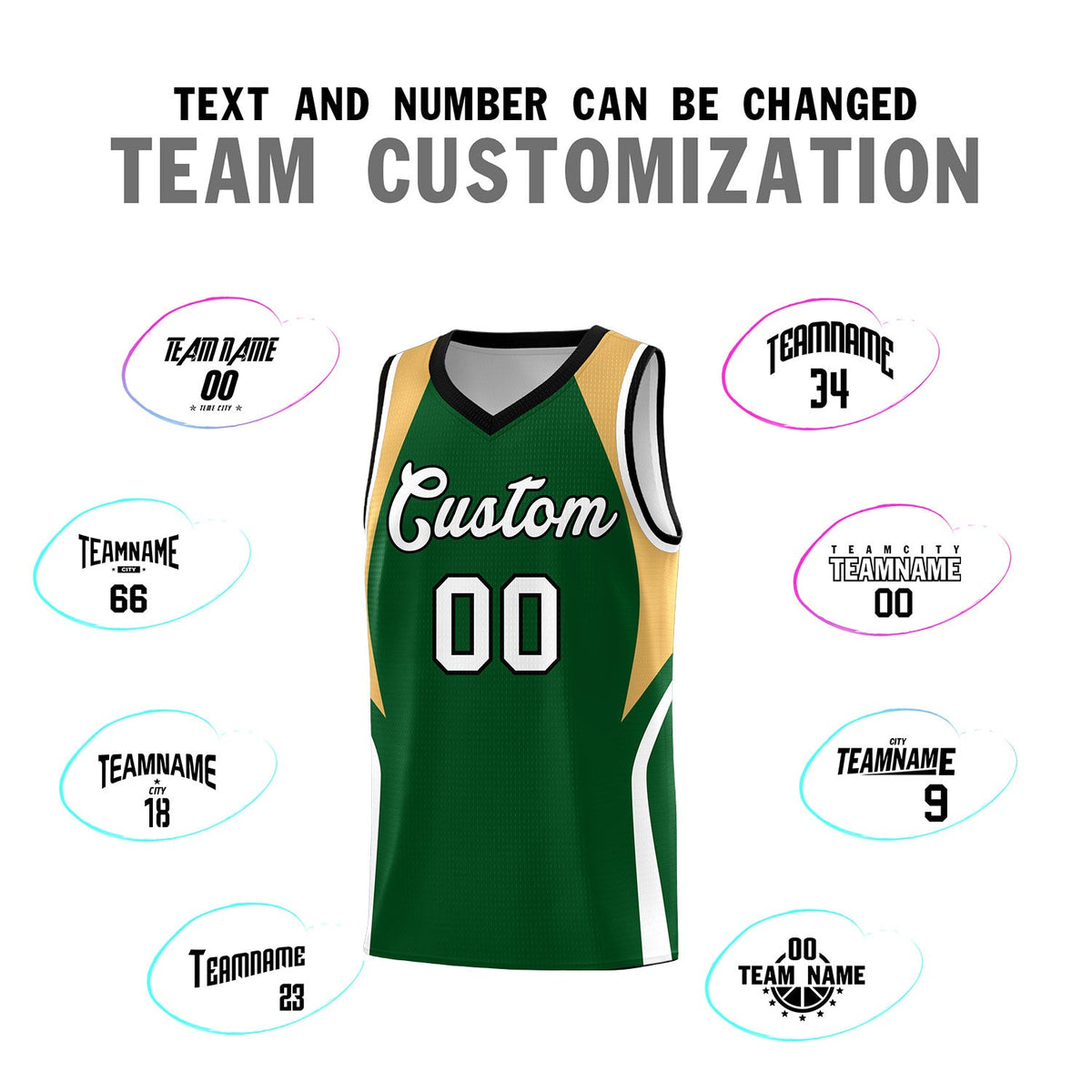Custom Green Buckskin Brown and White Color Block Sports Uniform Basketball Jersey