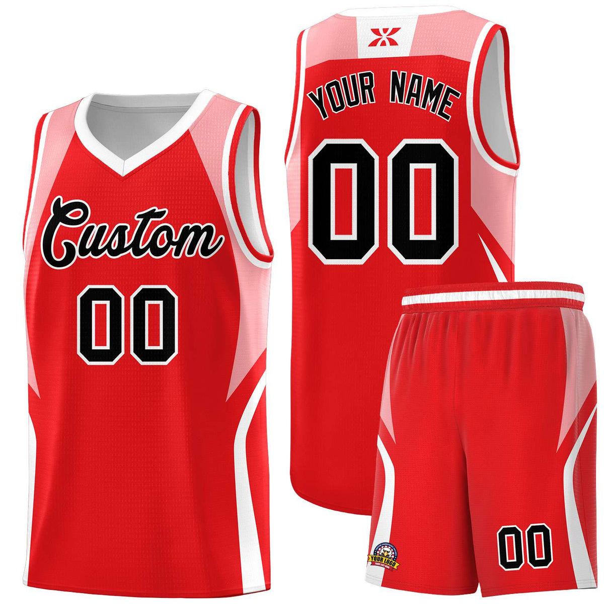 Custom Red Light Pink and White Color Block Sports Uniform Basketball Jersey