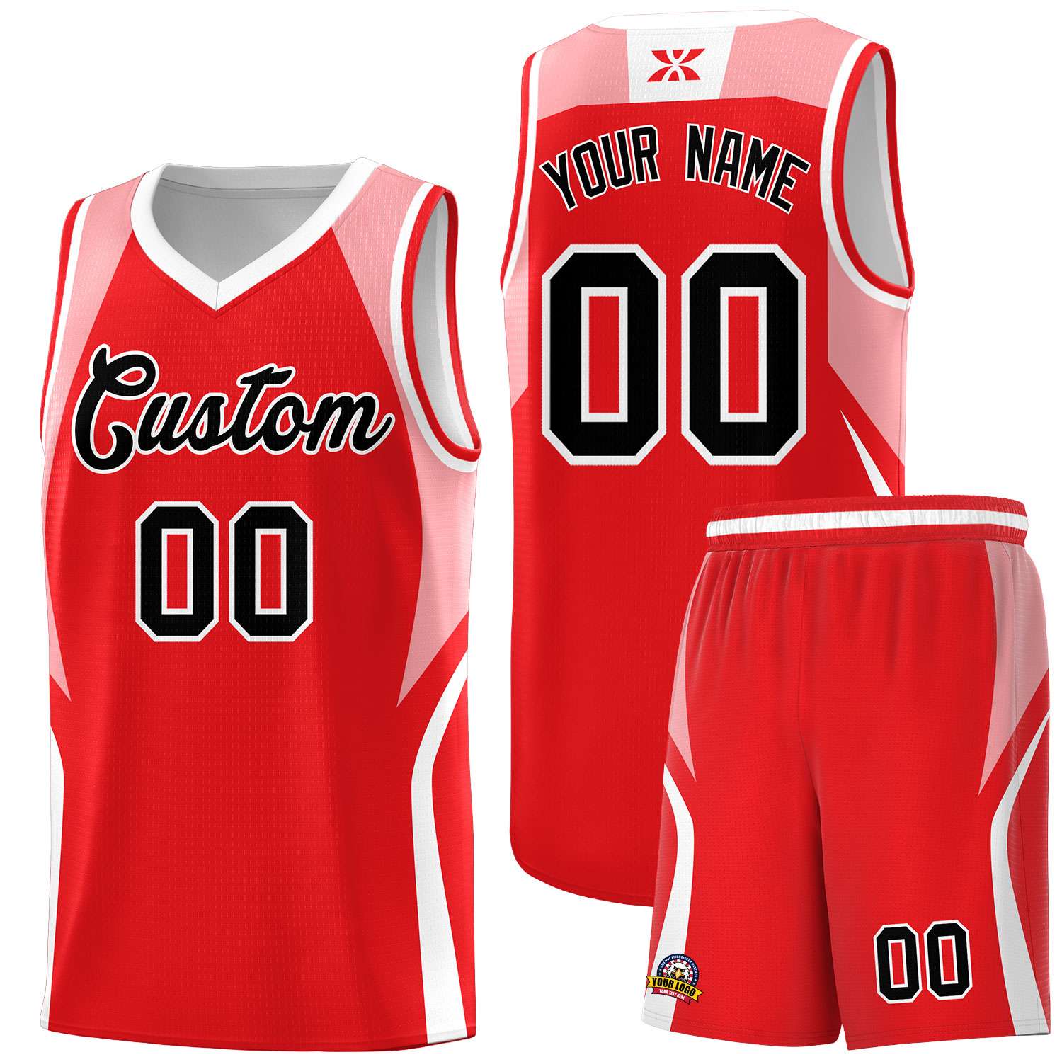 Custom Red Light Pink and White Color Block Sports Uniform Basketball Jersey