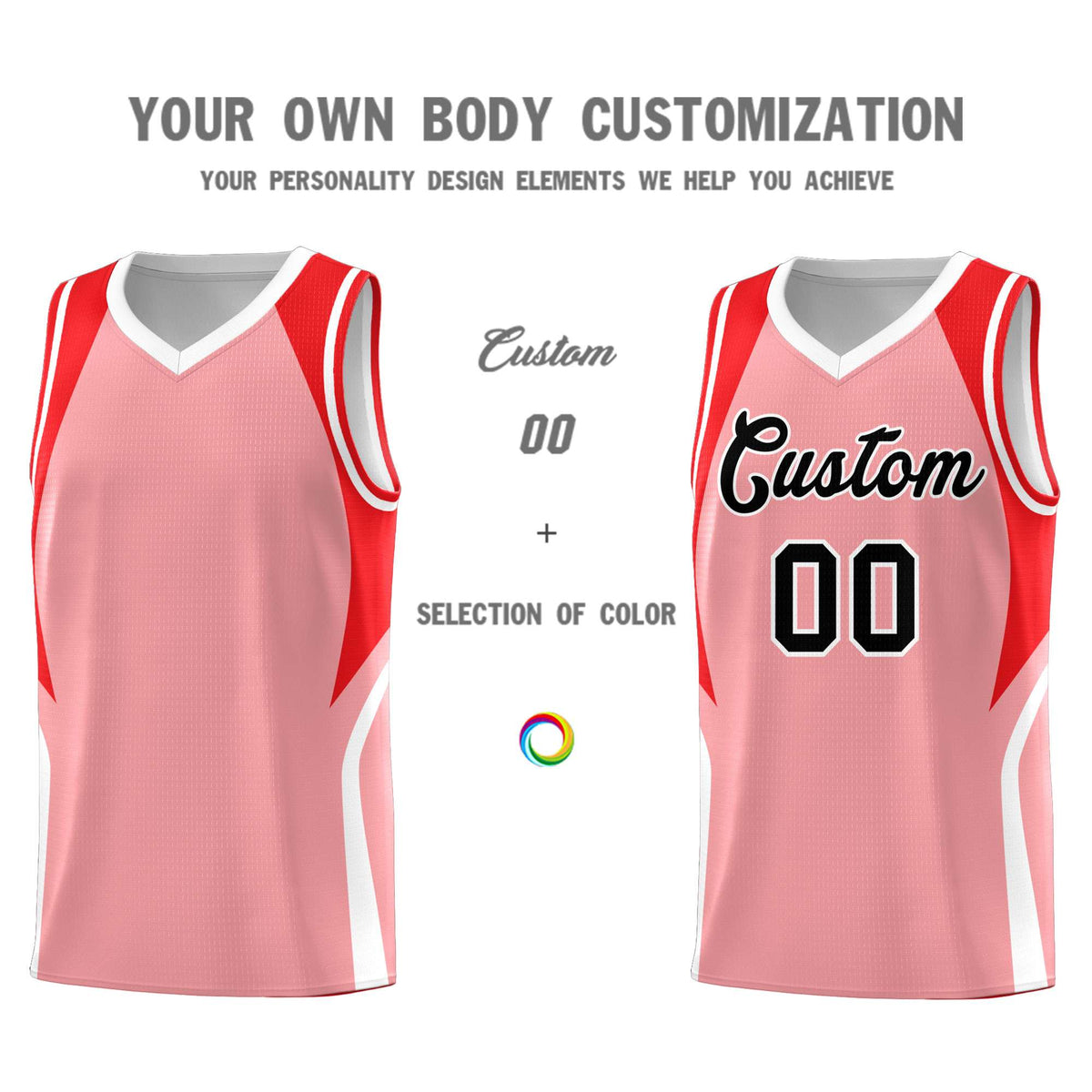 Custom Light Pink Red and White Color Block Sports Uniform Basketball Jersey
