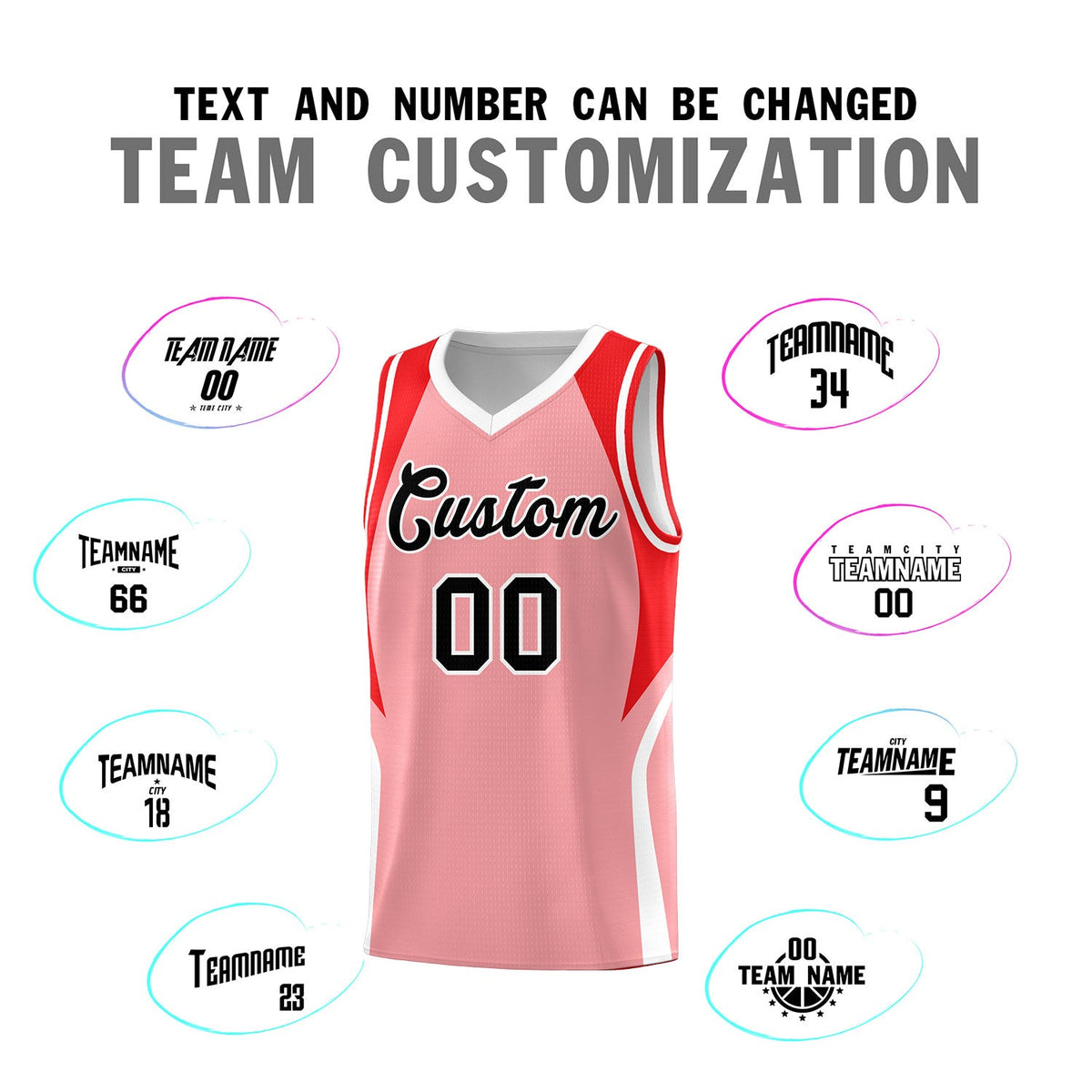 Custom Light Pink Red and White Color Block Sports Uniform Basketball Jersey
