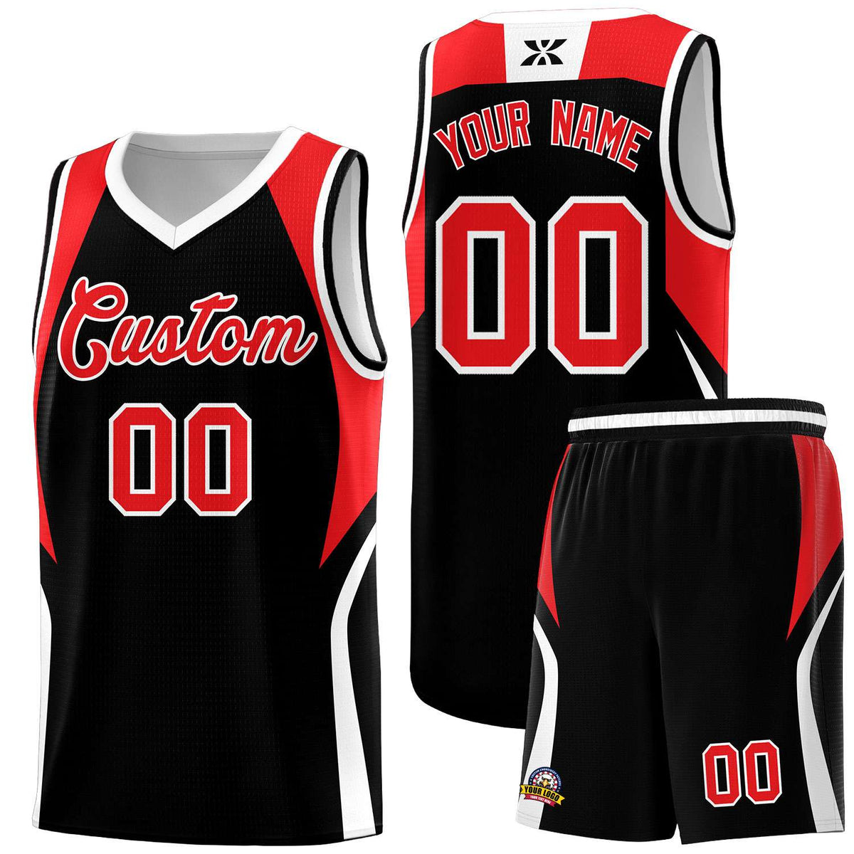 Custom Black Red and White Color Block Sports Uniform Basketball Jersey