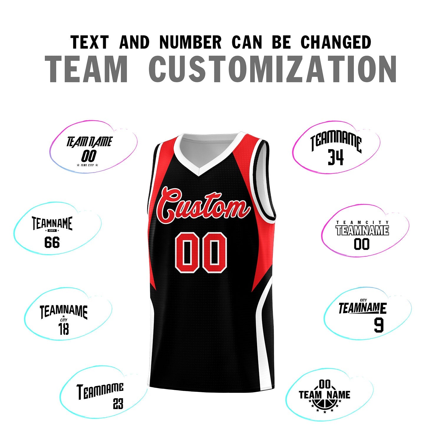 Custom Black Red and White Color Block Sports Uniform Basketball Jersey