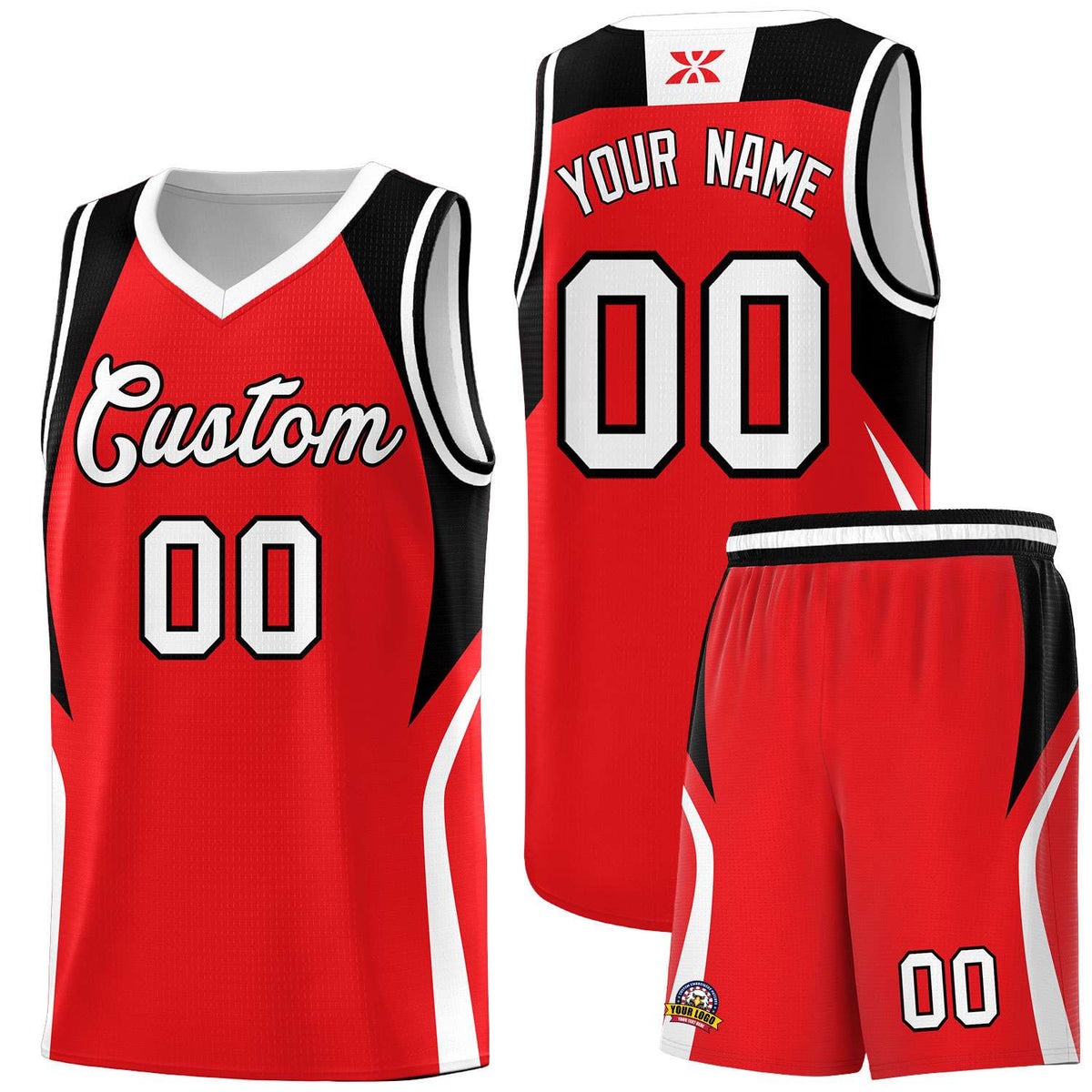 Custom Red Black and White Color Block Sports Uniform Basketball Jersey