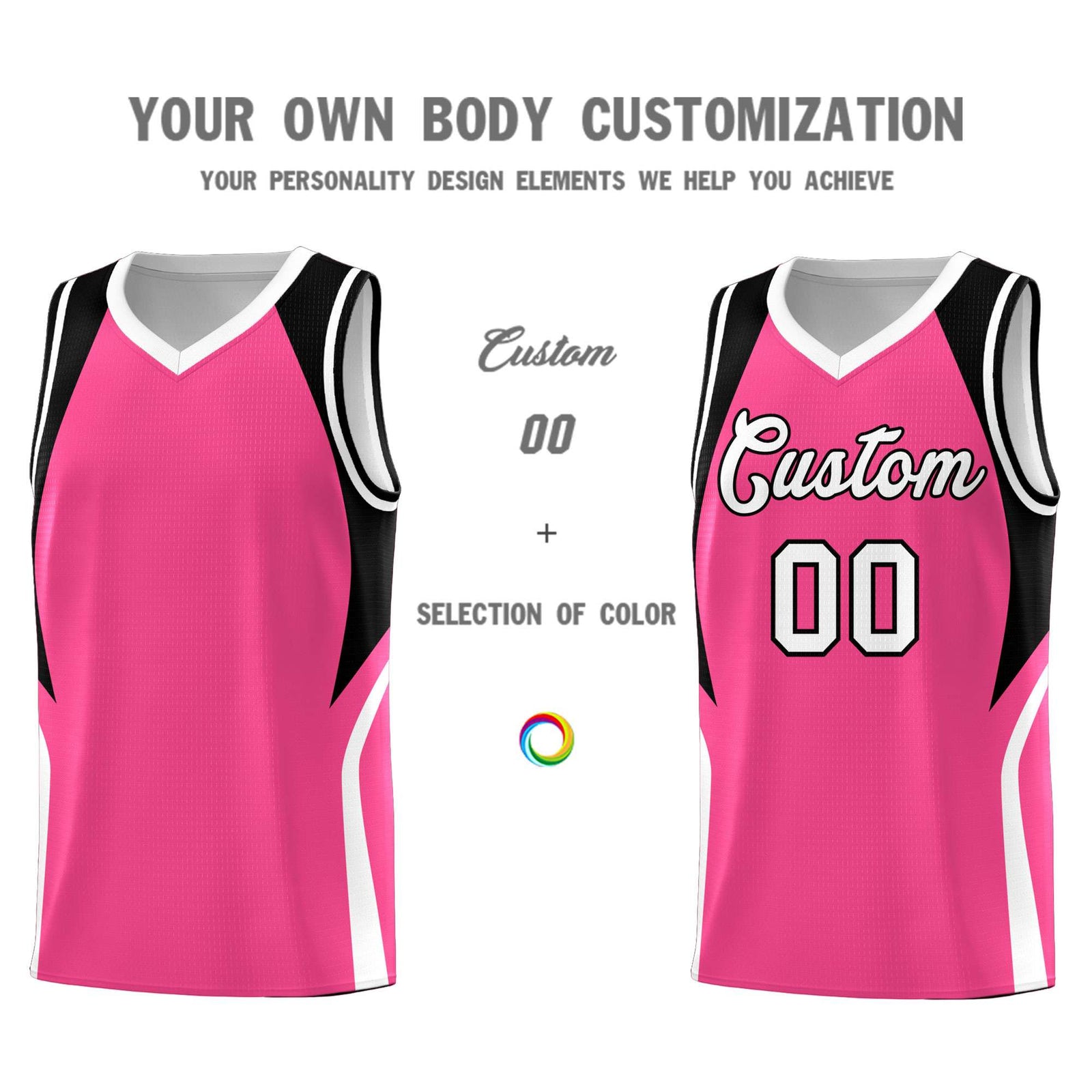 Custom Pink Black and White Color Block Sports Uniform Basketball Jersey