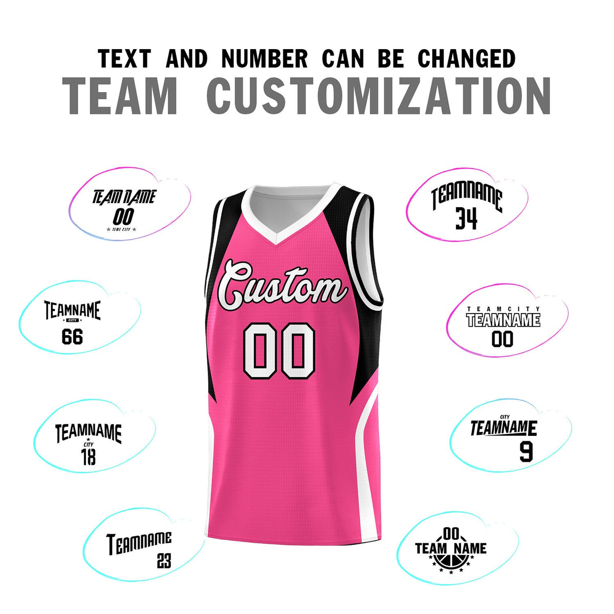 Custom Pink Black and White Color Block Sports Uniform Basketball Jersey
