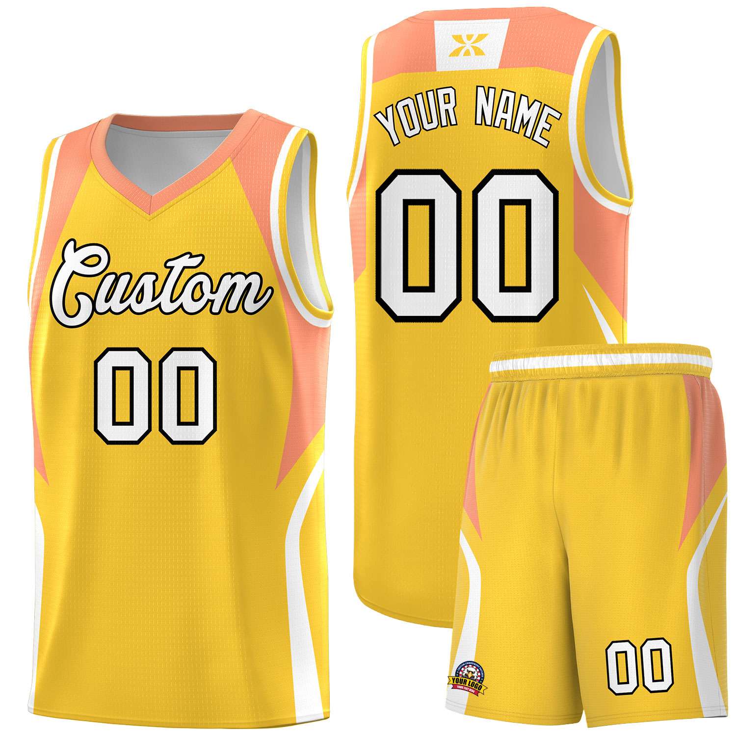 Custom Gold Orange and White Color Block Sports Uniform Basketball Jersey