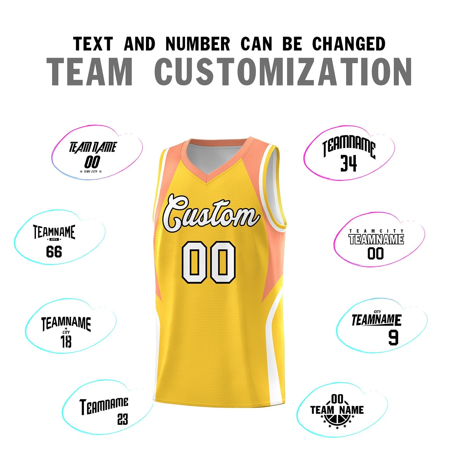 Custom Gold Orange and White Color Block Sports Uniform Basketball Jersey