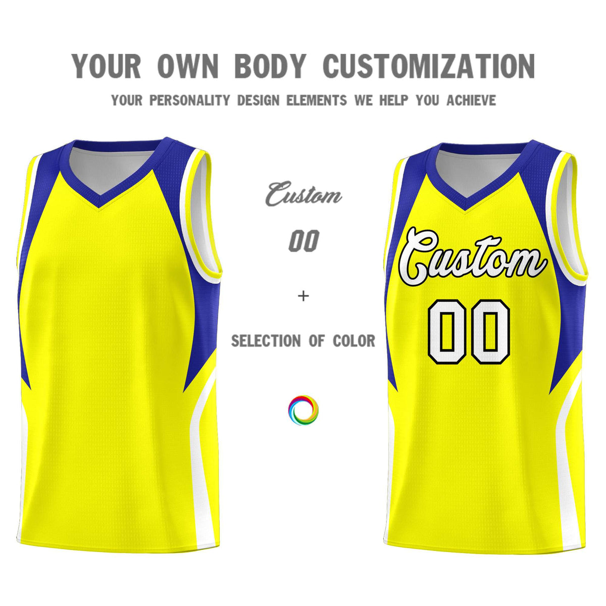 Custom Gold Royal and White Color Block Sports Uniform Basketball Jersey