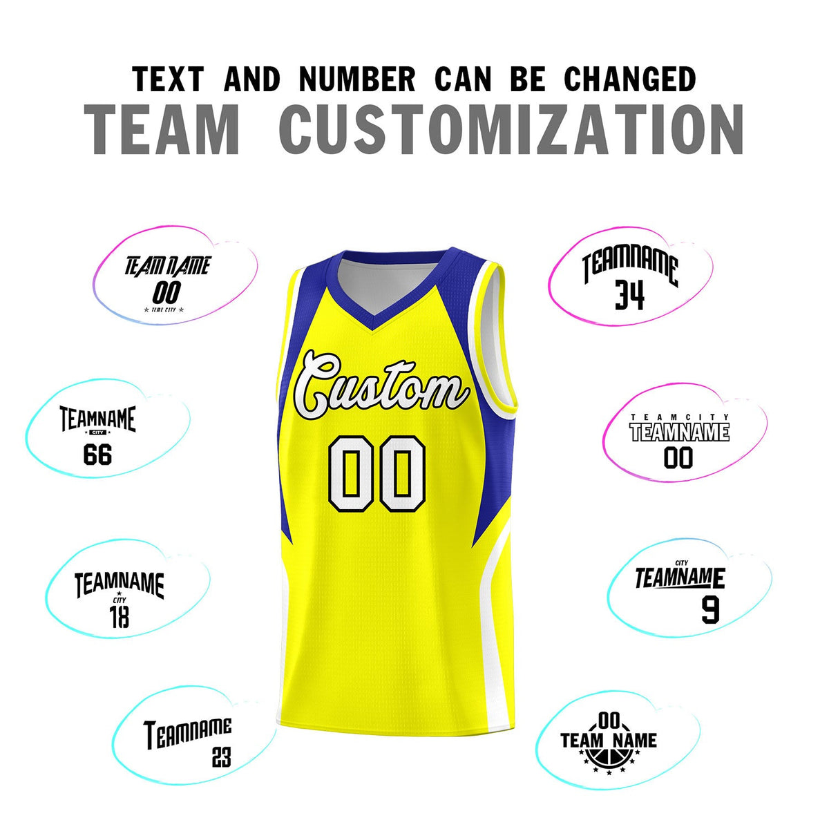 Custom Gold Royal and White Color Block Sports Uniform Basketball Jersey