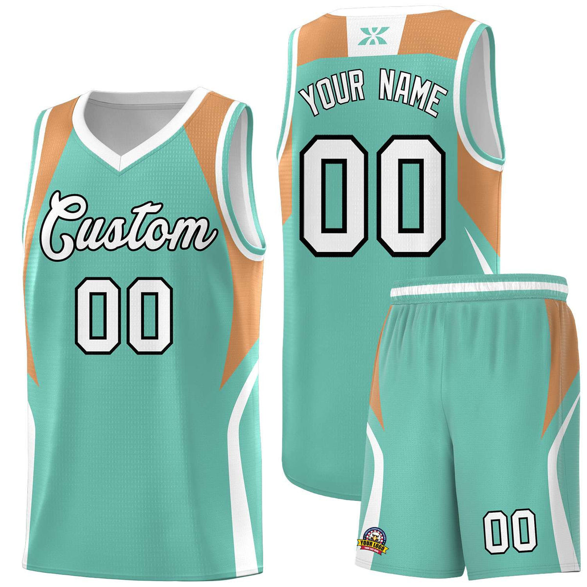 Custom Blue Buckskin Brown and White Color Block Sports Uniform Basketball Jersey