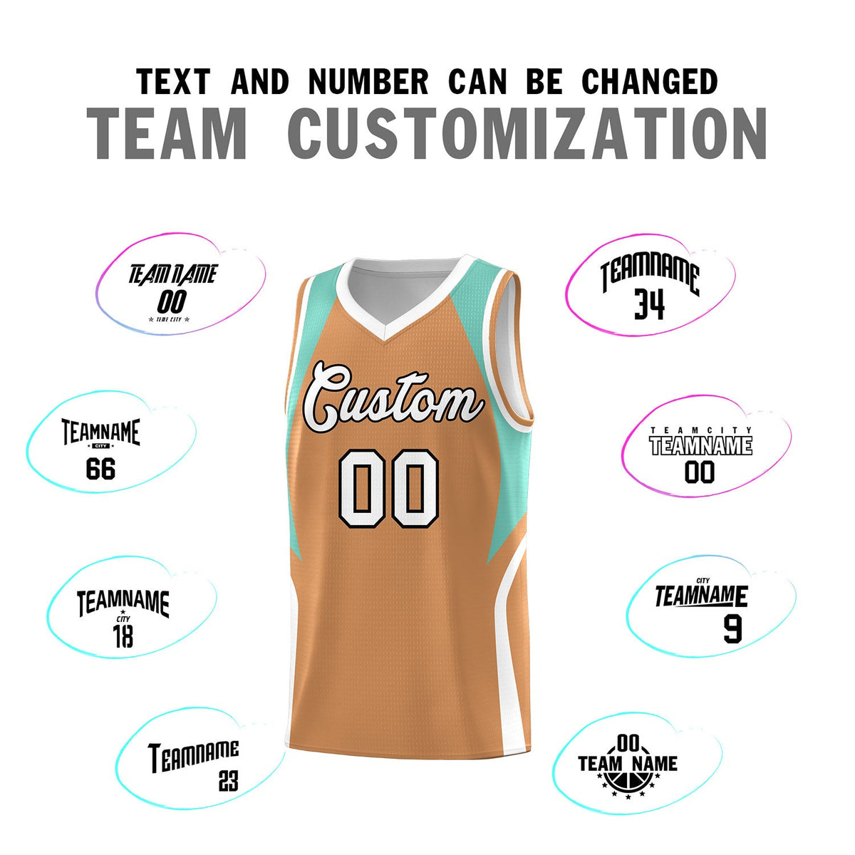 Custom Buckskin Brown Blue and White Color Block Sports Uniform Basketball Jersey