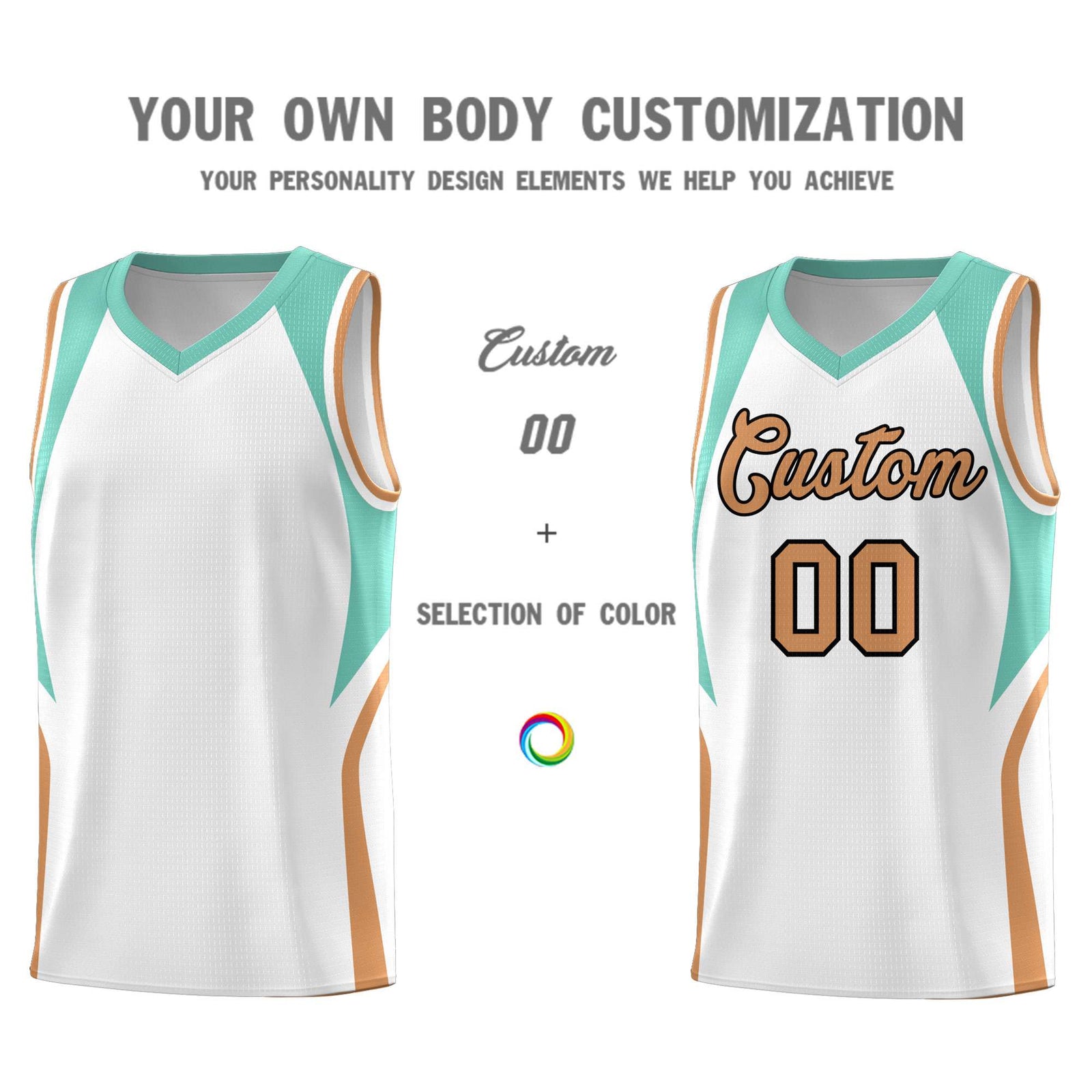 Custom White Blue and Buckskin Brown Color Block Sports Uniform Basketball Jersey
