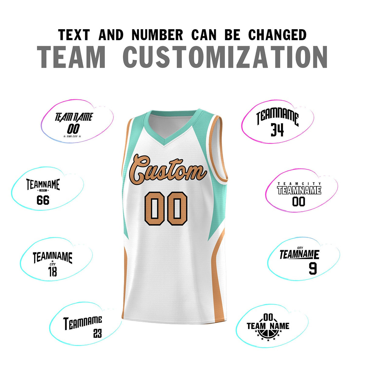 Custom White Blue and Buckskin Brown Color Block Sports Uniform Basketball Jersey