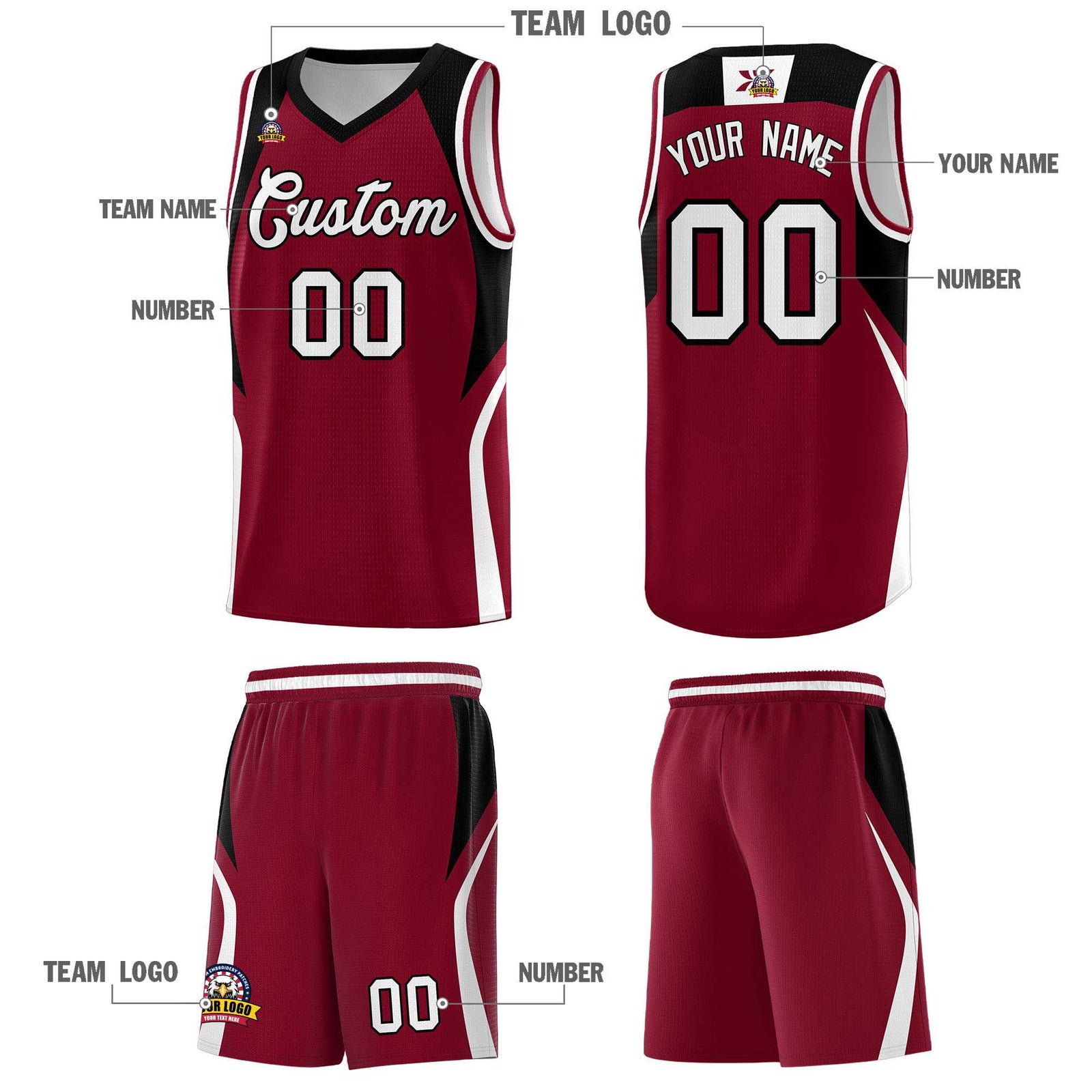 Custom Crimson Black and White Color Block Sports Uniform Basketball Jersey