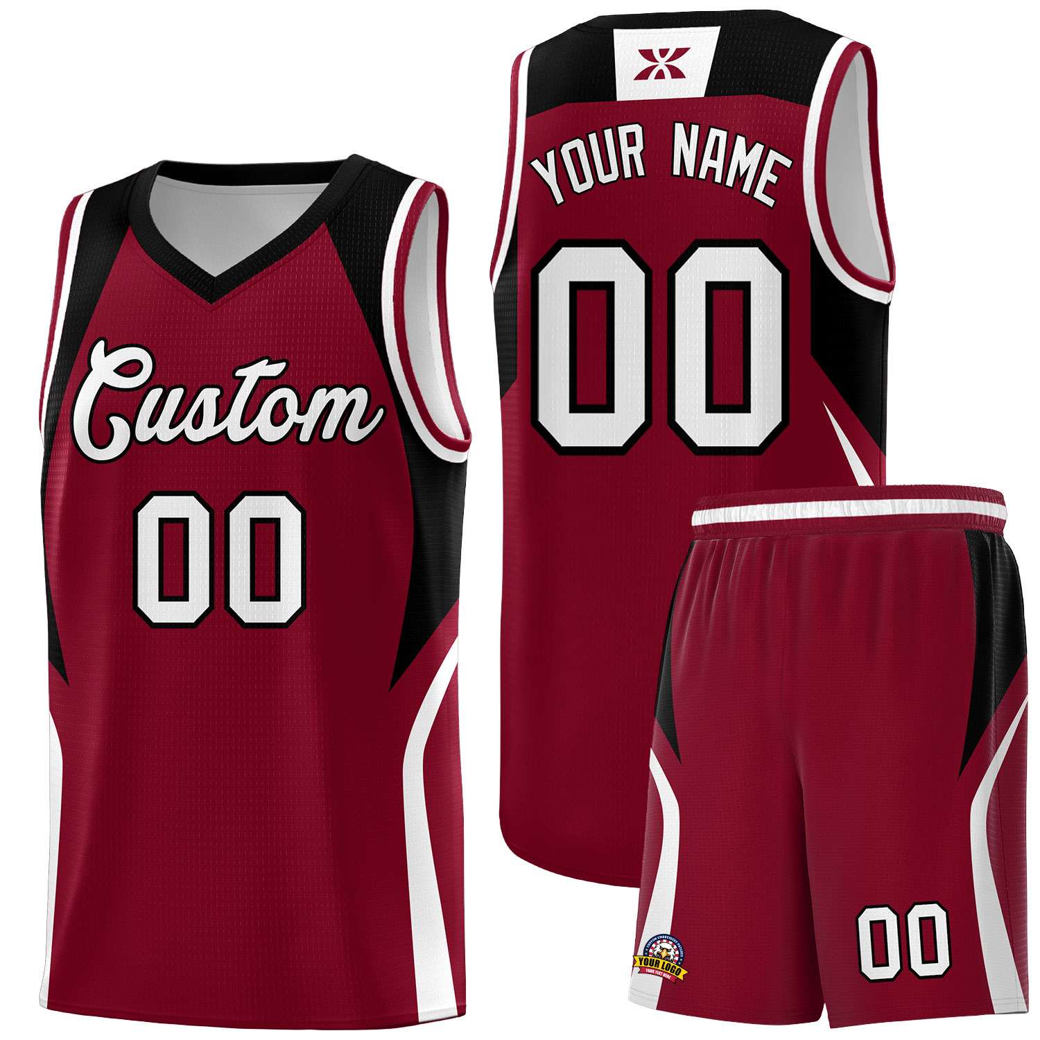 Custom Crimson Black and White Color Block Sports Uniform Basketball Jersey