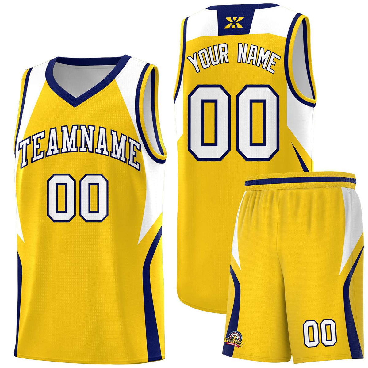 Custom Gold White and Navy Color Block Sports Uniform Basketball Jersey