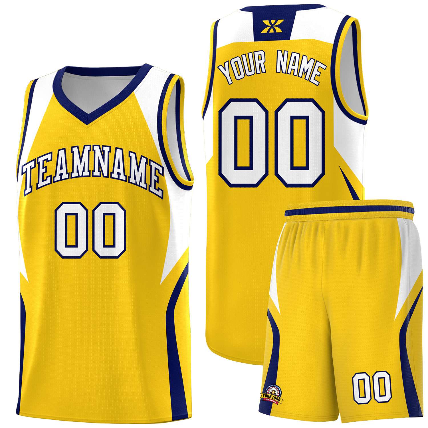 Custom Gold White and Navy Color Block Sports Uniform Basketball Jersey