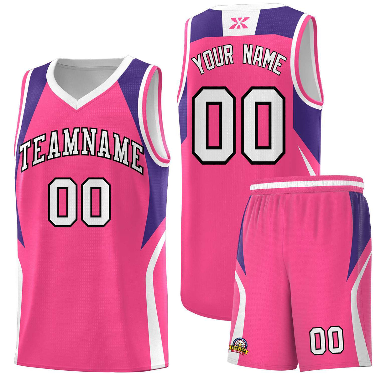 Custom Pink Purple and White Color Block Sports Uniform Basketball Jersey