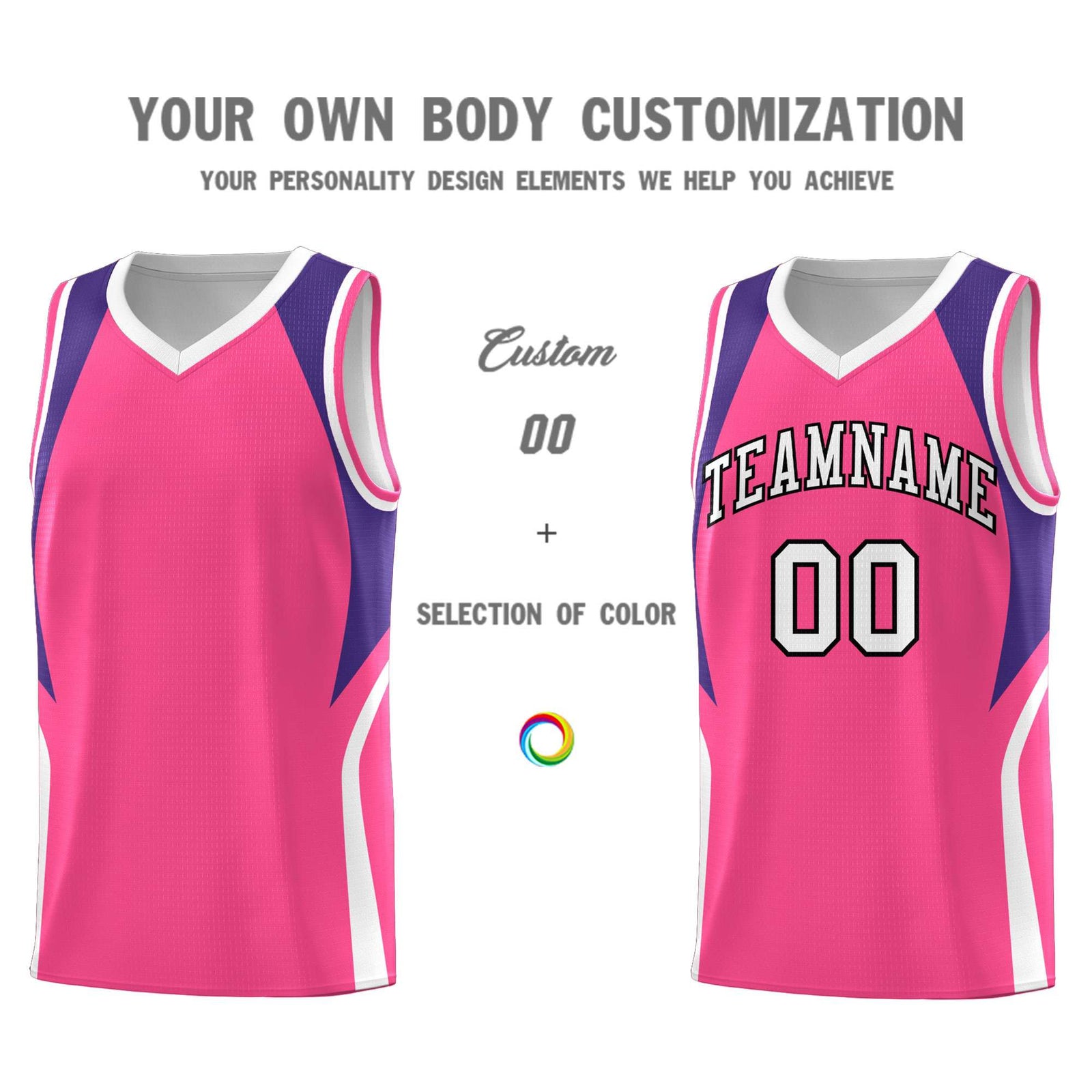 Custom Pink Purple and White Color Block Sports Uniform Basketball Jersey