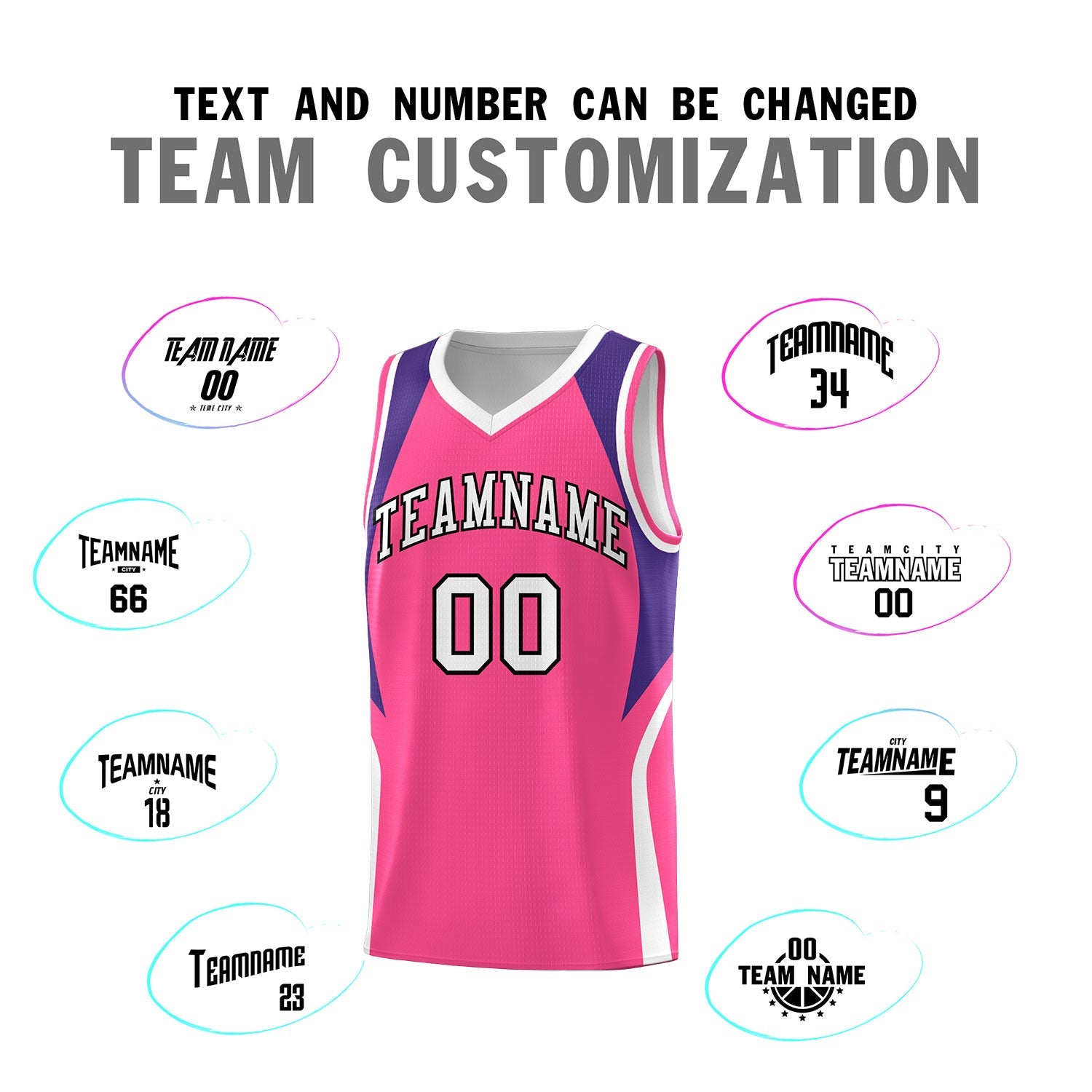 Custom Pink Purple and White Color Block Sports Uniform Basketball Jersey