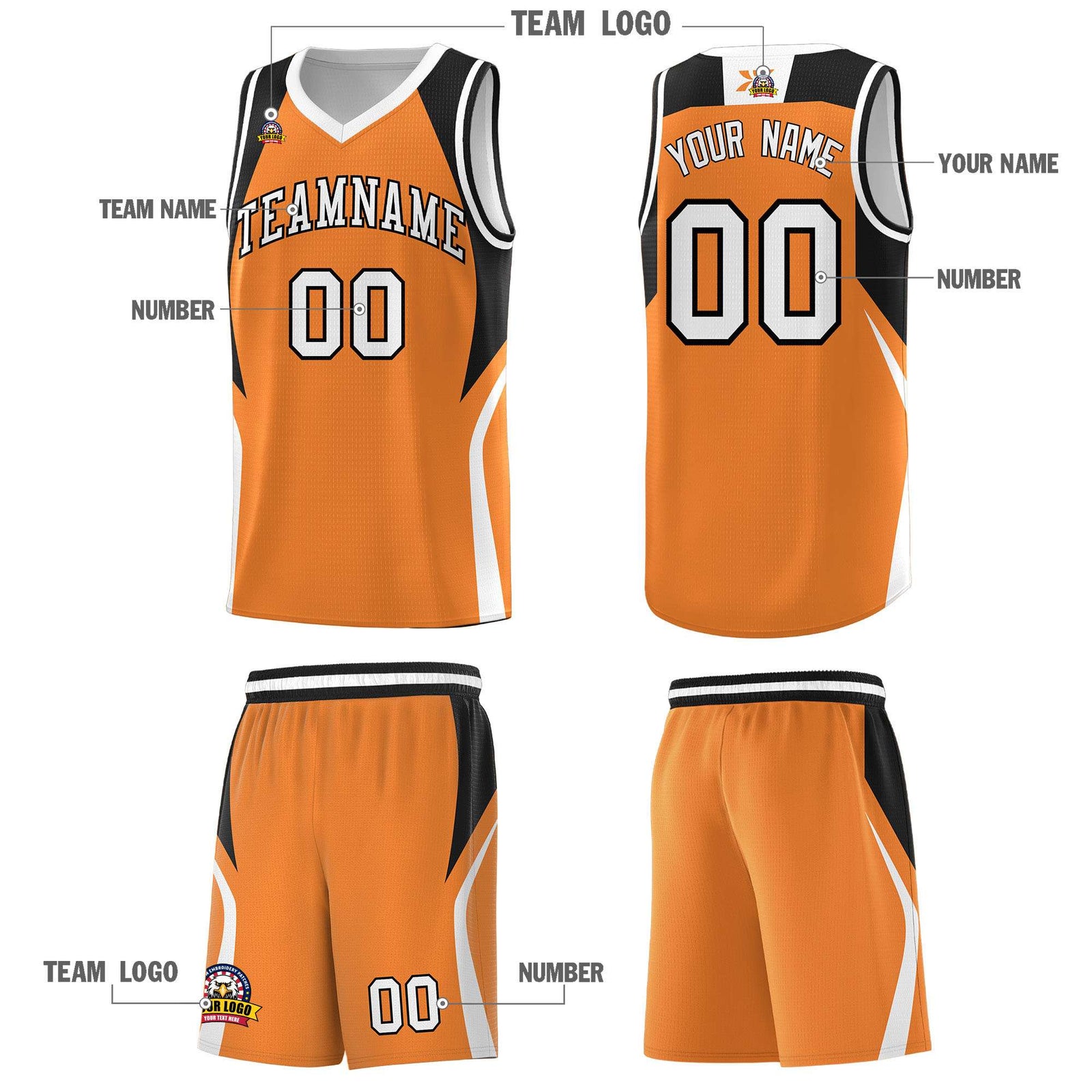 Custom Gold Orange Black and White Color Block Sports Uniform Basketball Jersey