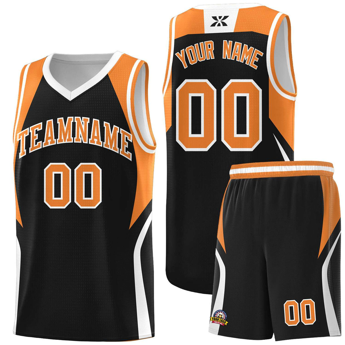 Custom Black Gold Orange and White Color Block Sports Uniform Basketball Jersey