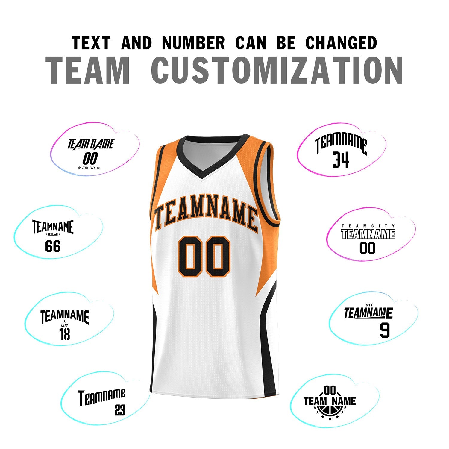 Custom White Gold Orange and Black Color Block Sports Uniform Basketball Jersey