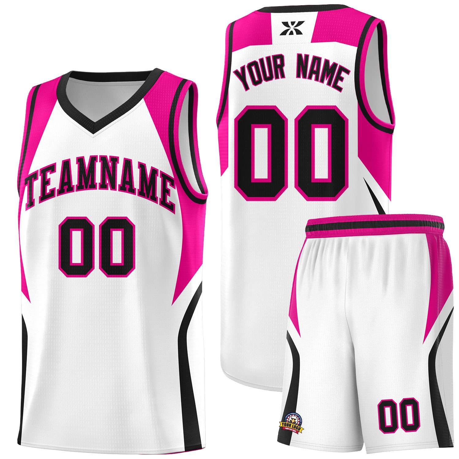 Custom White Pink and Black Color Block Sports Uniform Basketball Jersey