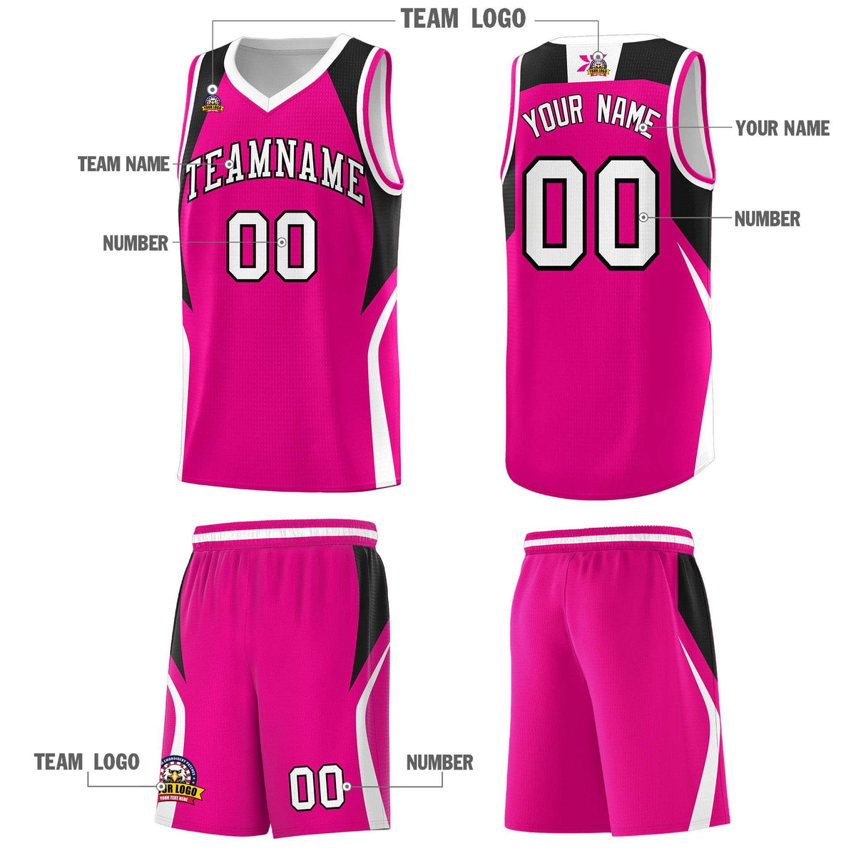 Custom Pink Black and White Color Block Sports Uniform Basketball Jersey