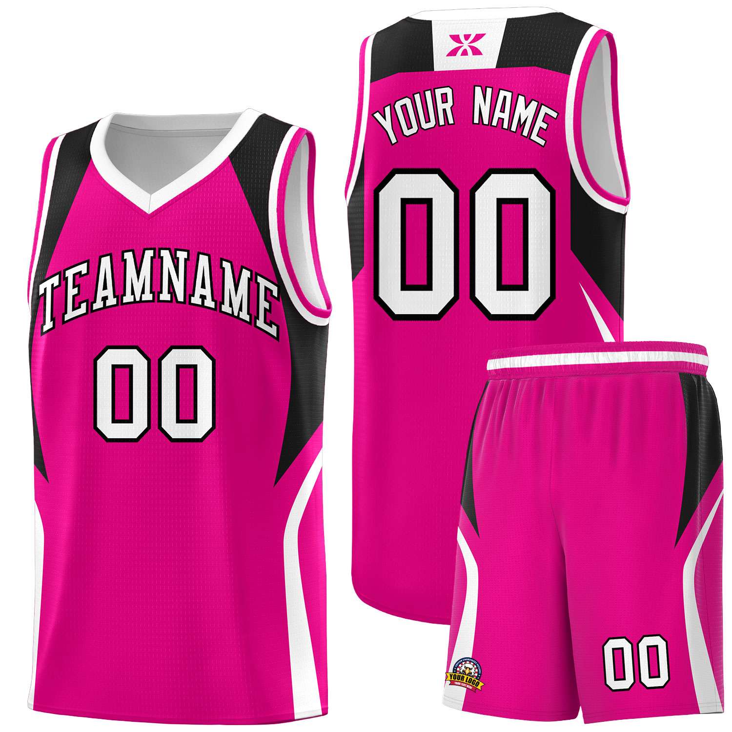 Custom Pink Black and White Color Block Sports Uniform Basketball Jersey