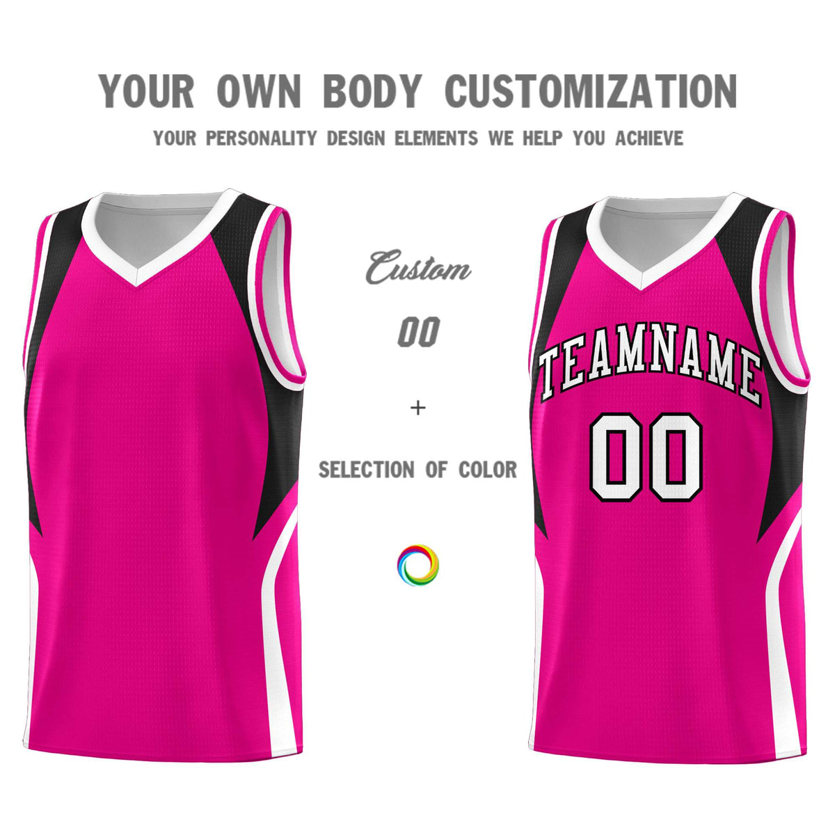 Custom Pink Black and White Color Block Sports Uniform Basketball Jersey