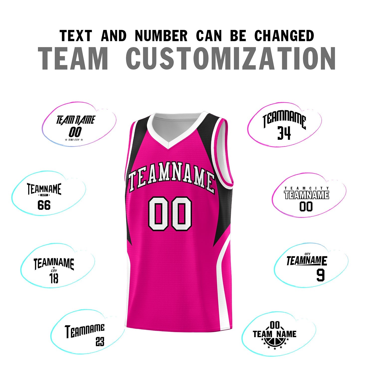 Custom Pink Black and White Color Block Sports Uniform Basketball Jersey