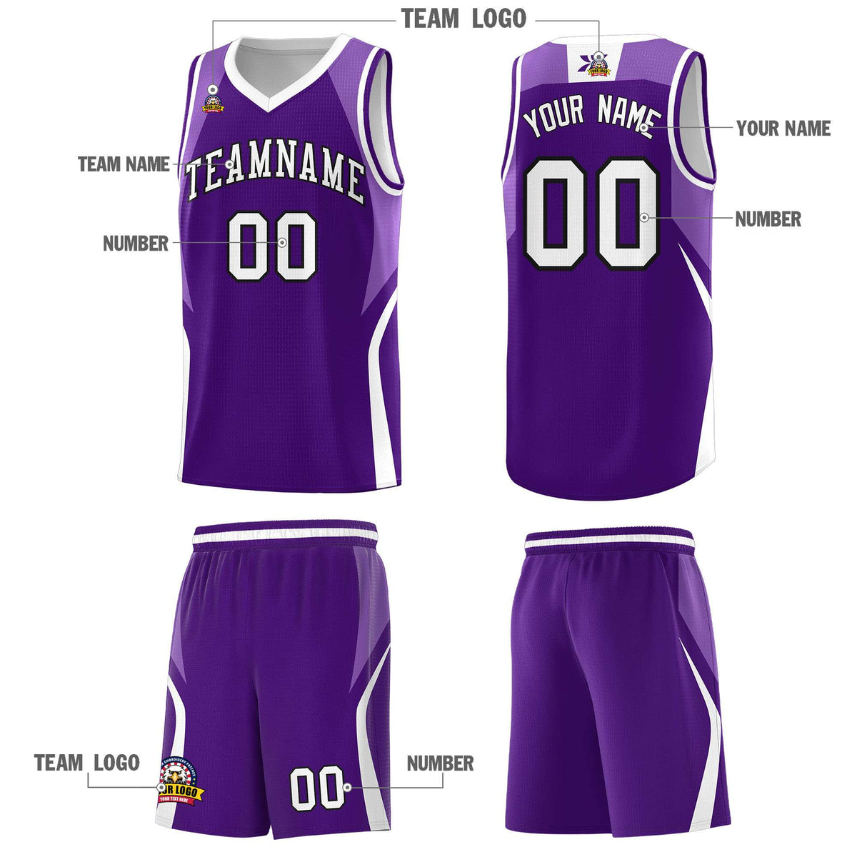 Custom Purple Light Purple and White Color Block Sports Uniform Basketball Jersey